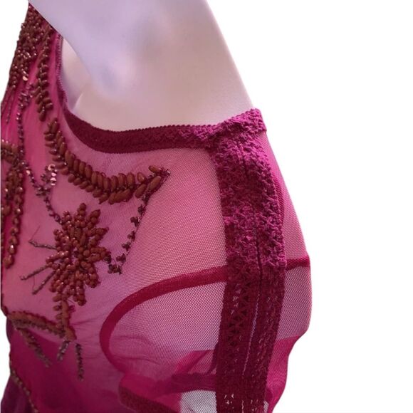 Free People Fuchsia Embellished Sheer Mesh Top Size M Rayon - Picture 3 of 15